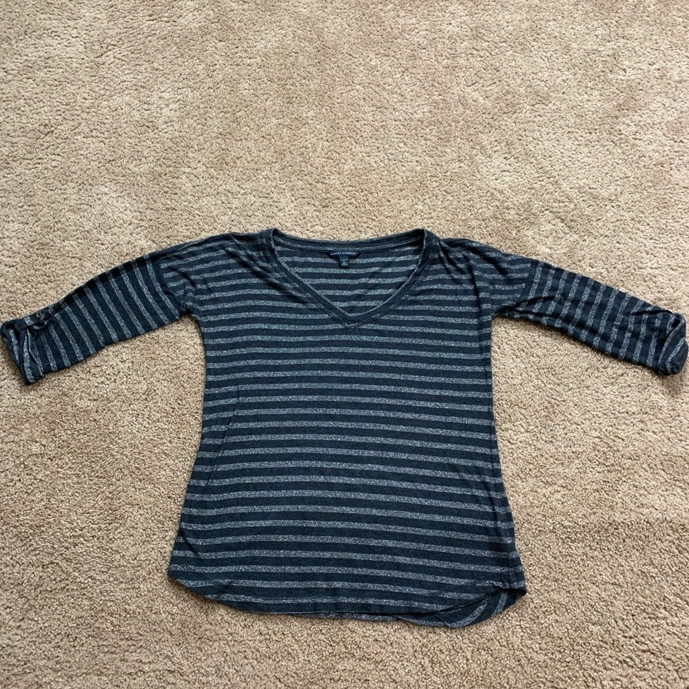 Banana Republic Silver Sparkle 3/4 Sleeve V Neck